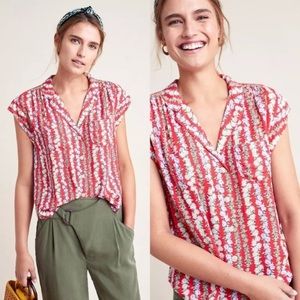 Anthropologie 49 of 52 Conversations Colloquial Red Floral Button Down Shirt